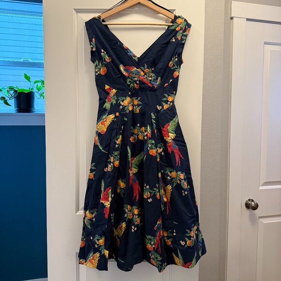 Emily and Fin Playful Parrots Dress Swing with Pockets, Size S / UK 10 - Picture 4 of 6